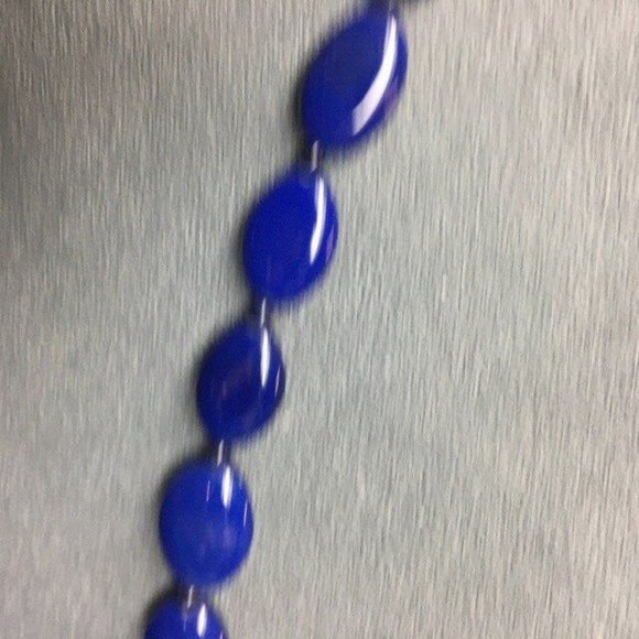 Long Graduated Oval Necklace Navy Blue Silver Hook Smooth Retro Classic - Picture 4 of 7